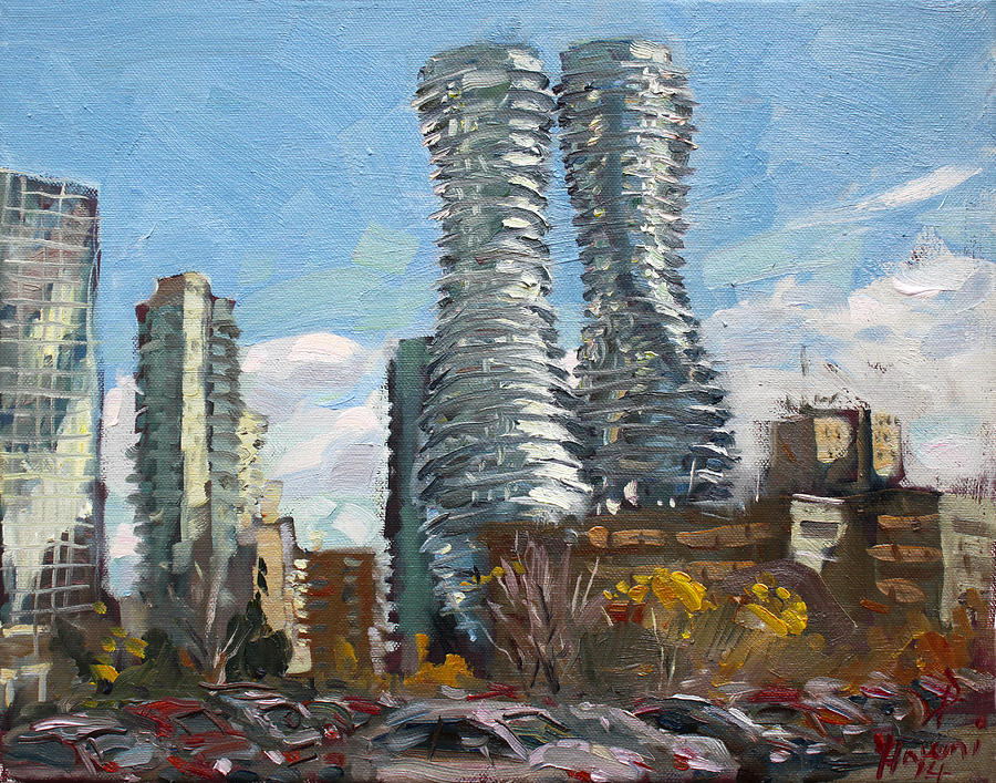 Car Painting - Marilyn Monroe towers in Mississauga by Ylli Haruni