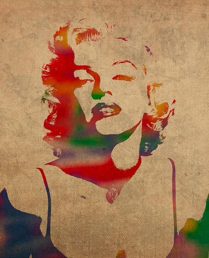 Marilyn Monroe Watercolor Portrait on Worn Distressed Canvas Mixed Media by Design Turnpike