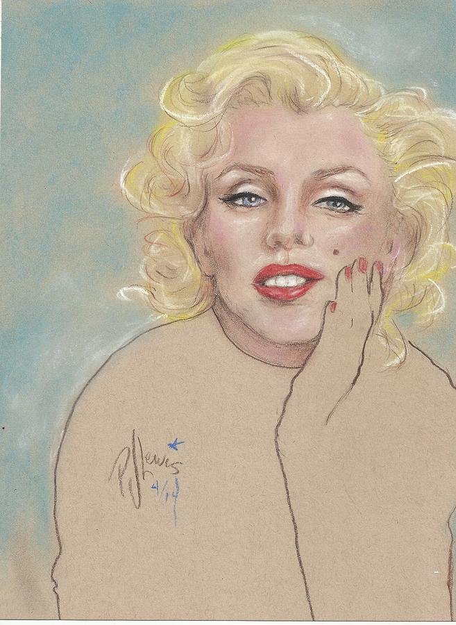 Marilyn on blue Drawing by PJ Lewis
