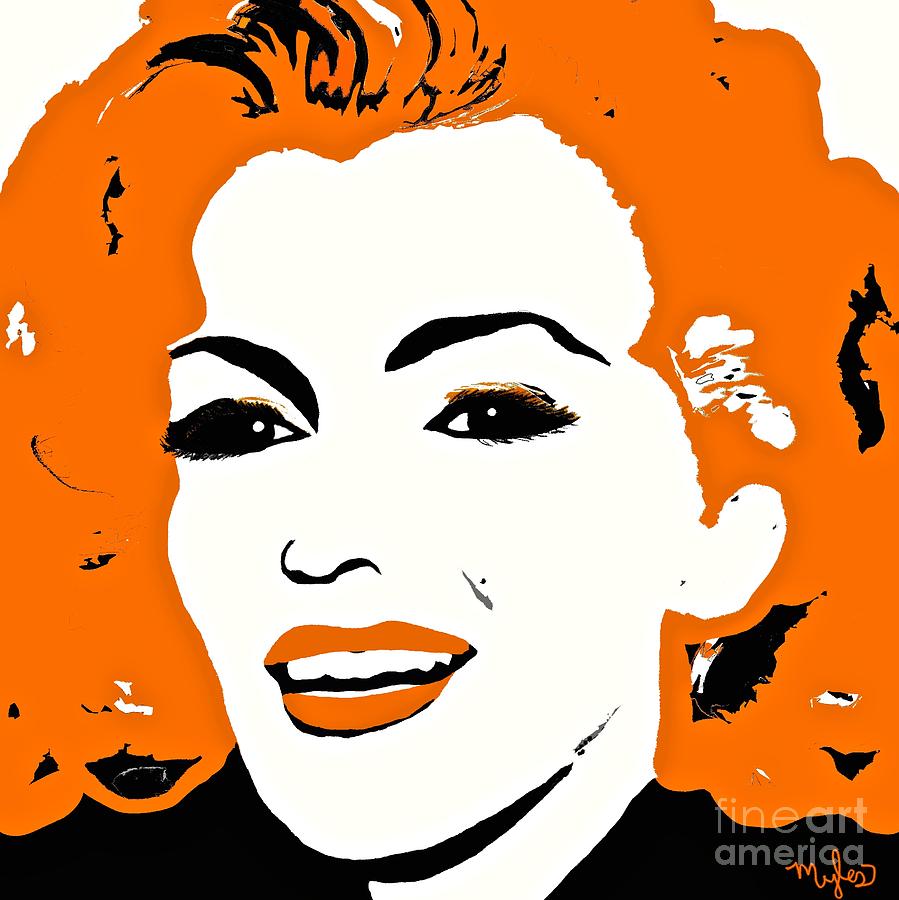 Marilyn Pop Art Orange and Black Painting by Saundra Myles