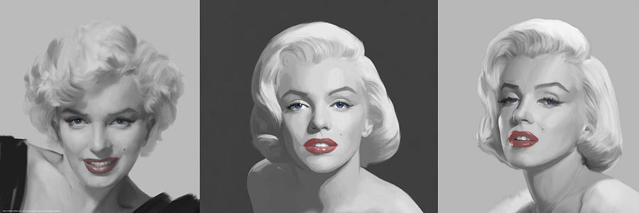 Marilyn Monroe Painting - Marilyn Trio Red Lips Blue Eyes by Chris Consani