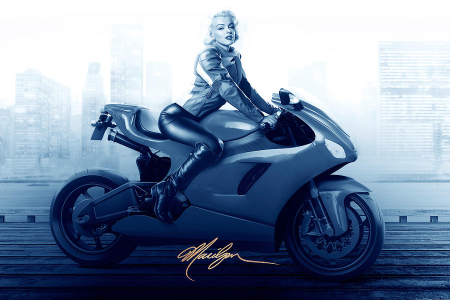 Hollywood Digital Art - Marilyns Ride In Blue by JJ Brando