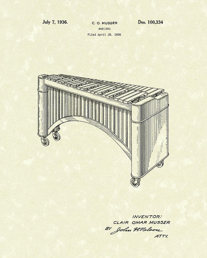 Marimba 1936 Patent Art Drawing by Prior Art Design