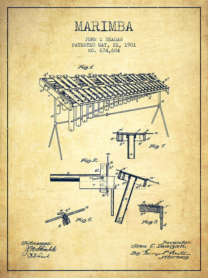 Music Digital Art - Marimba Music Instrument Patent from 1901 - Vintage by Aged Pixel