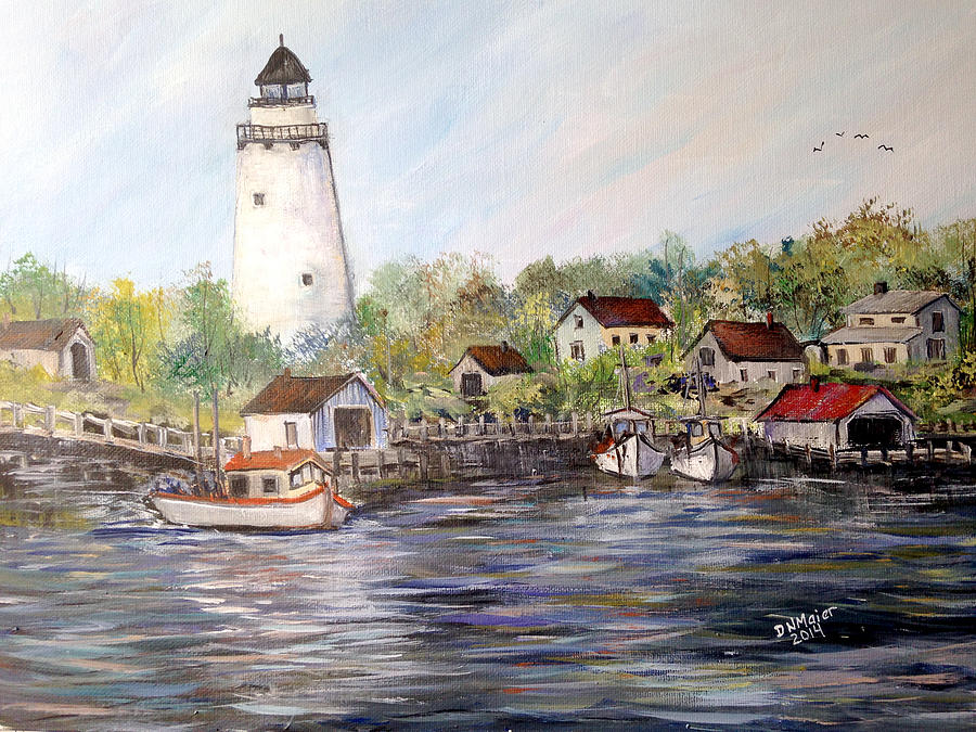 Marina at the Lighthouse Painting by Dorothy Maier