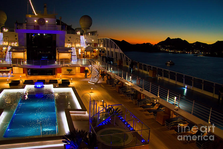 Marina cruise ship pool deck at dusk Photograph by David Smith