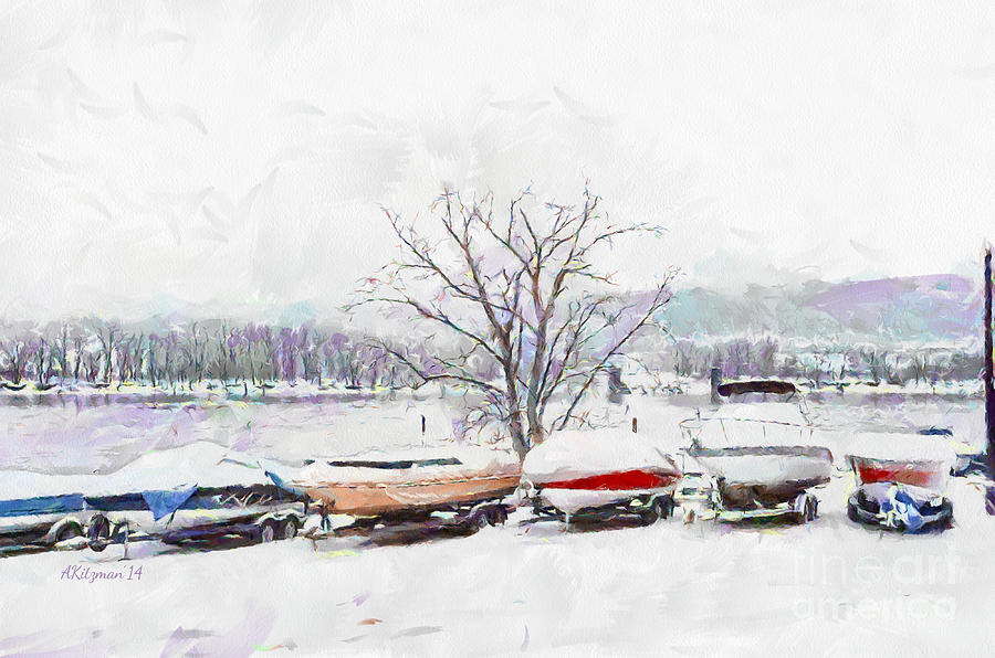 Marina in Winter Painting by Anne Kitzman