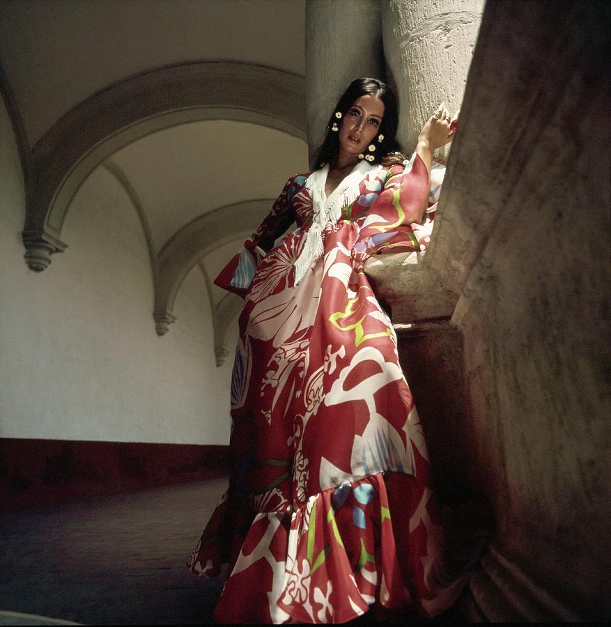 Marina Schiano Wearing A Print Dress Photograph by Henry Clarke