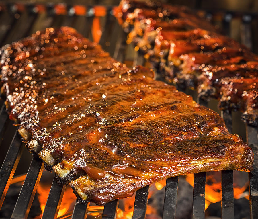 Marinated BBQ Pork Ribs on Barbecue Grill Photograph by GMVozd