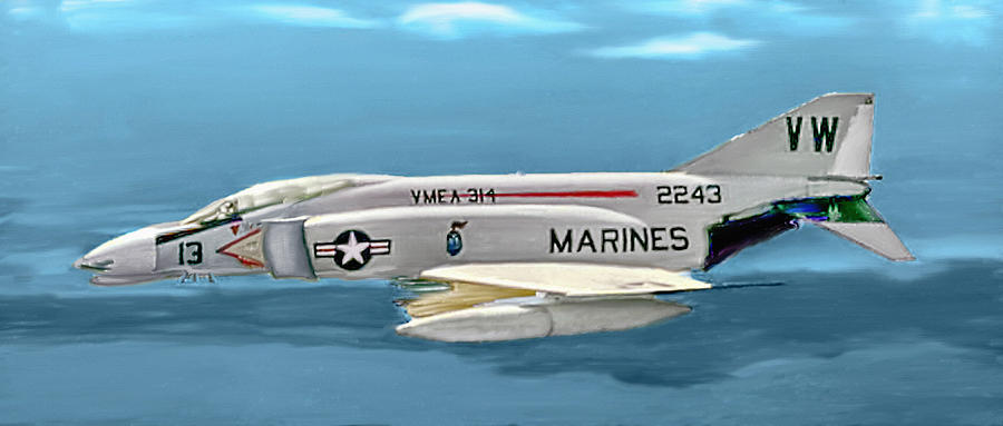Vietnam War Painting - Marine F-4 Phantom  Painting by Bob and Nadine Johnston