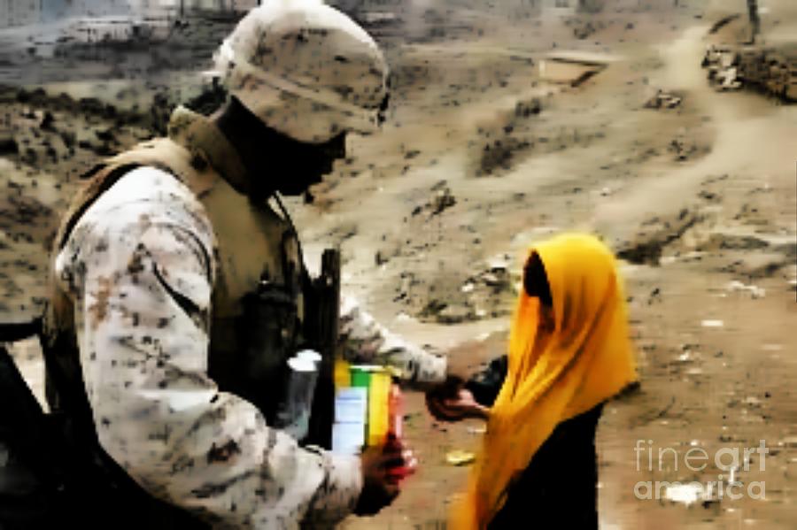 Marine Gives Afgan Girl Candy Digital Art by Steven  Pipella