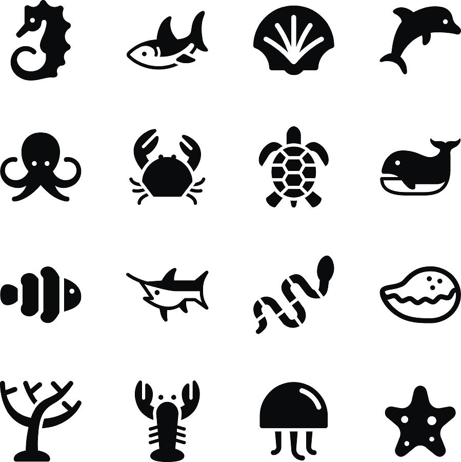 Marine Life Icons Drawing by TongSur