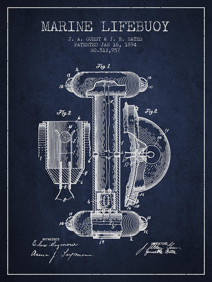 Vintage Digital Art - Marine Lifebuoy Patent from 1894 - Navy Blue by Aged Pixel