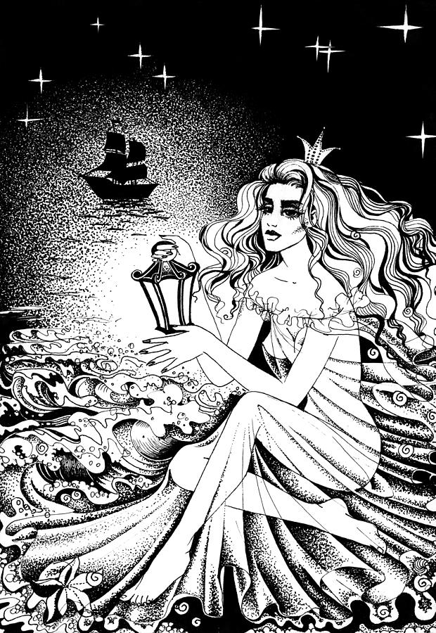 Mermaid Drawing - Marine Princess by Olga Shevchenko