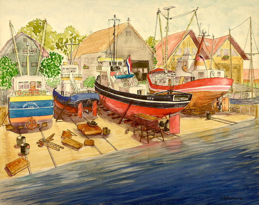 Marine Railway at Urk Painting by Vic Delnore