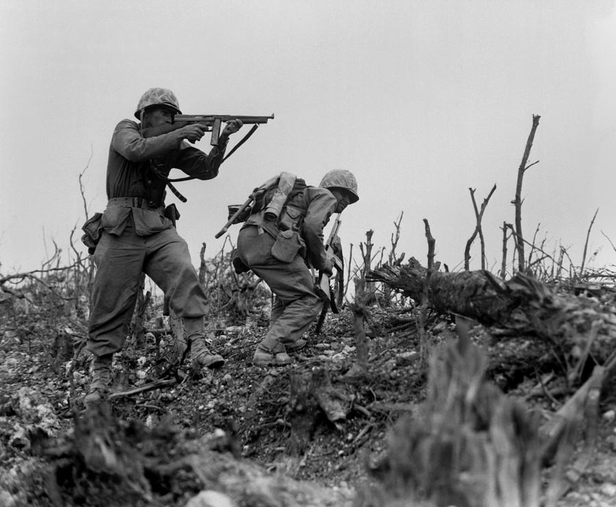History Photograph - Marine Sights His Tommy Gun by Everett