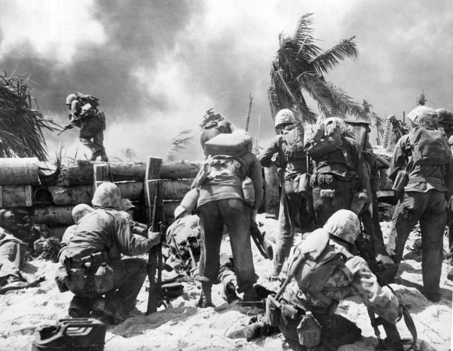 Vintage Photograph - Marines Fight At Tarawa by Underwood Archives