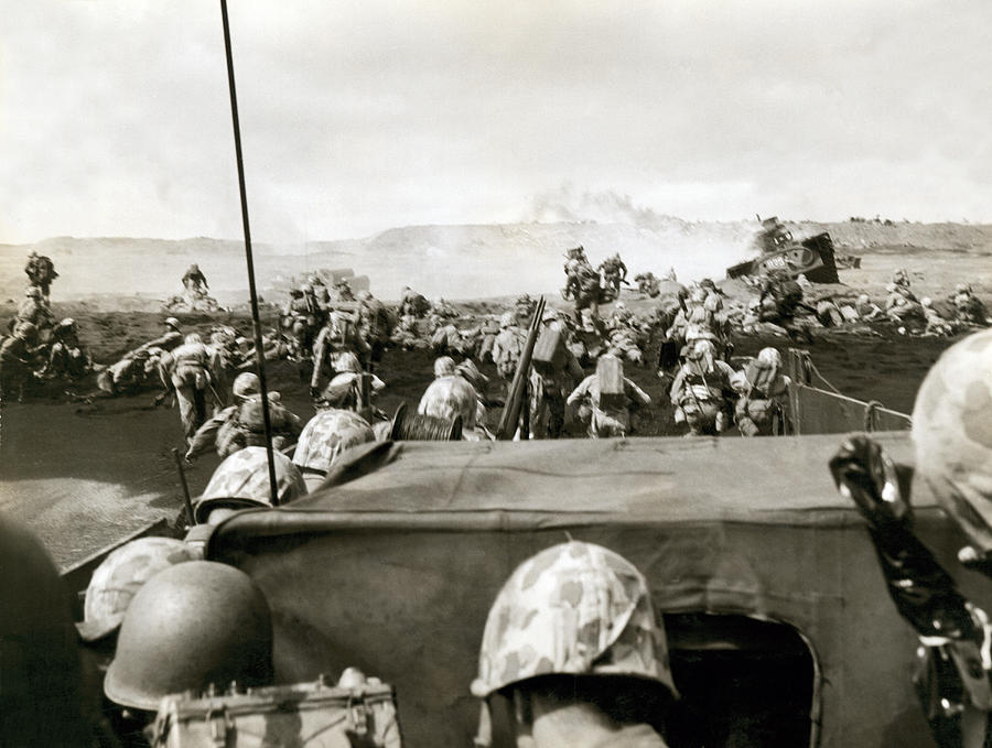 Beach Photograph - Marines Landing On Iwo Jima by Underwood Archives