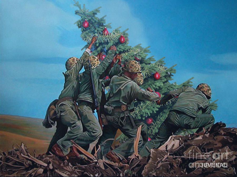 Marines Raise Christmas Tree Digital Art