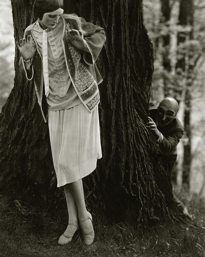Landscape Photograph - Marion Morehouse With A Man Behind A Tree by Edward Steichen