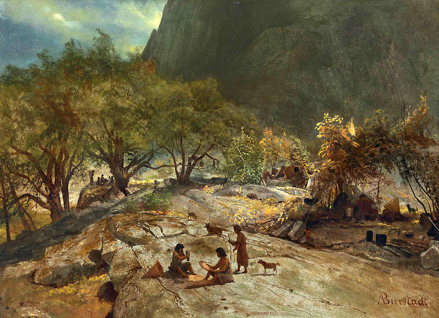 Mariposa Indian Encampment Yosemite Valley California Painting by Albert Bierstadt