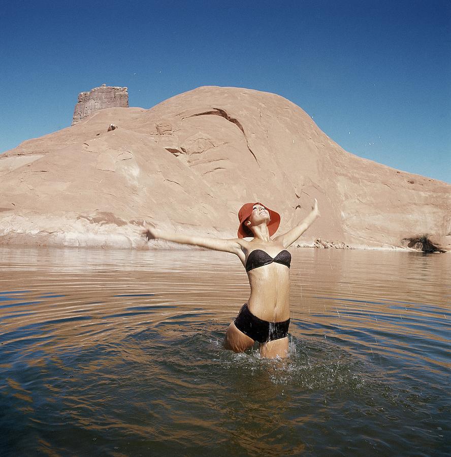 Marisa Berenson Wearing A Bikini In A Lake Photograph by John Cowan