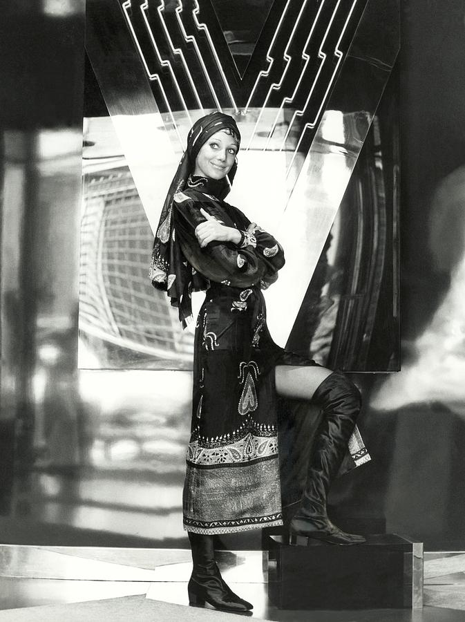 Marisa Berenson Wearing A Paisley Dress And Scarf Photograph by Elisabetta Catalano