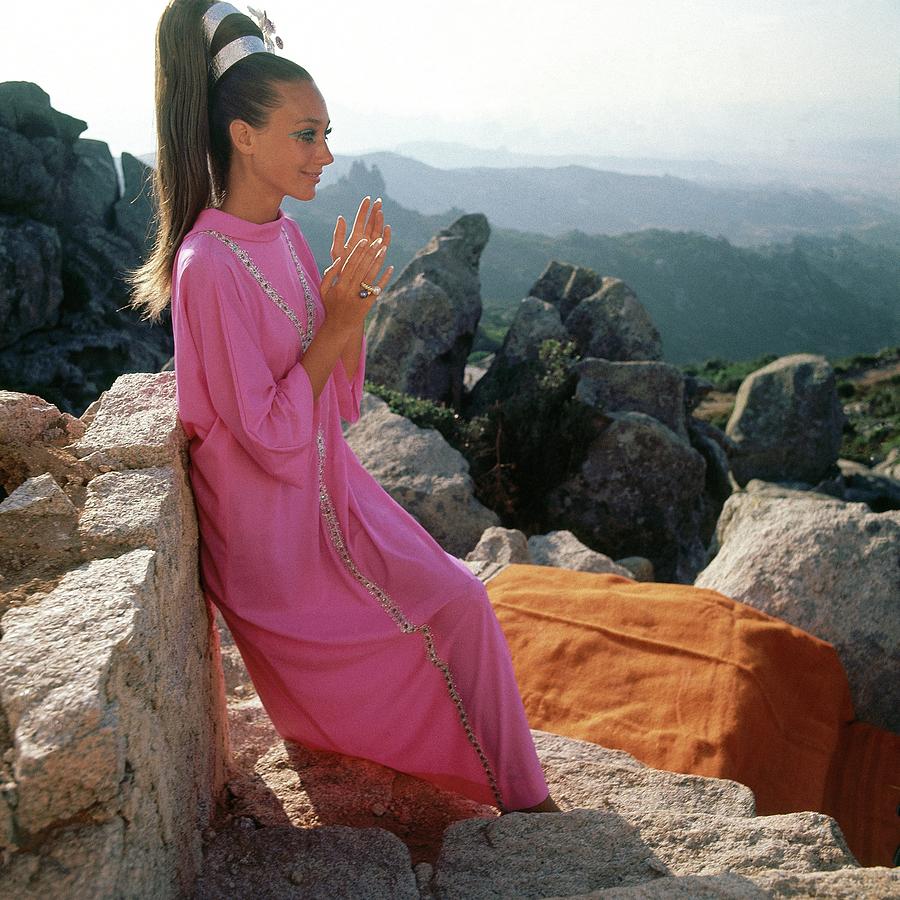 Marisa Berenson Wearing A Pink Robe By Valentino Photograph by Henry Clarke