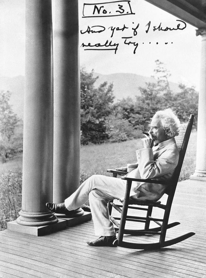 Black And White Photograph - Mark Twain On A Porch by Underwood Archives