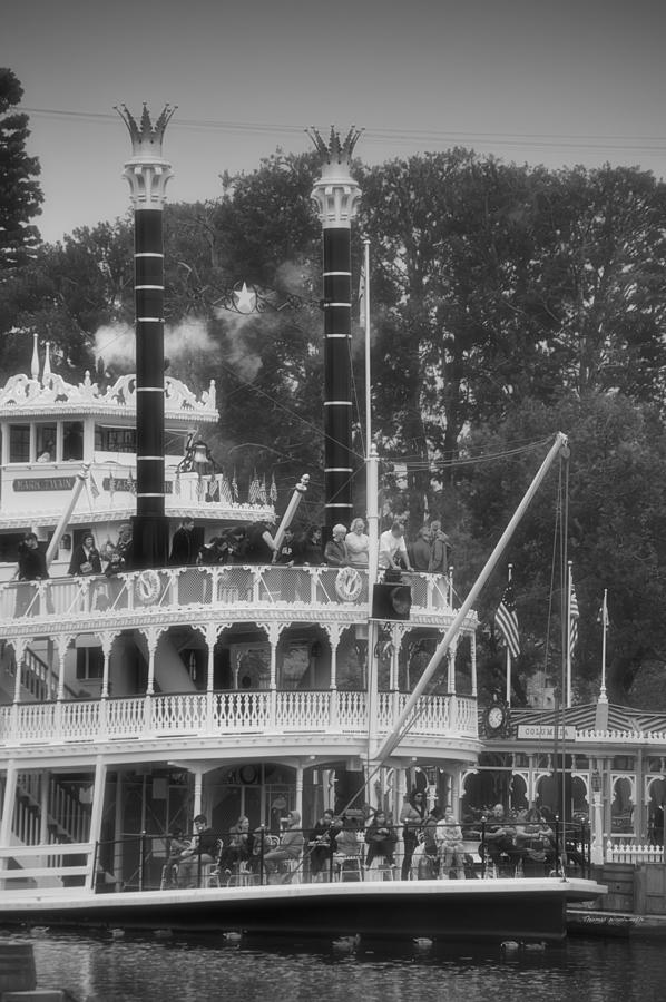 Black And White Photograph - Mark Twain Riverboat Frontierland Disneyland Vertical BW by Thomas Woolworth