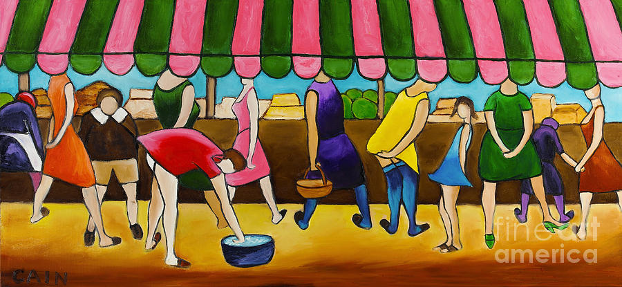 Market Day Under Pink Awning Painting by William Cain
