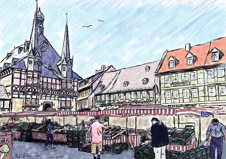 Market Day Wernigerode Painting by Michael Hodgson