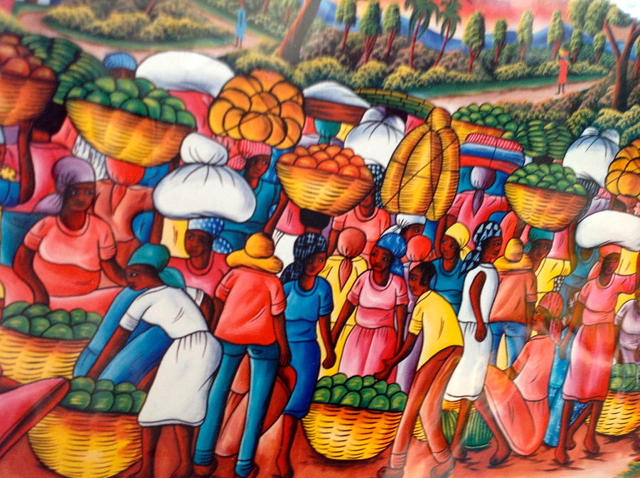 Market in a Haitian village Painting by Haitian artist