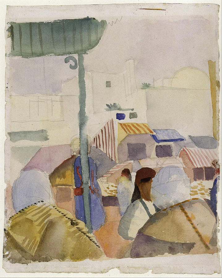 August Macke Drawing - Market in Tunis II by August Macke