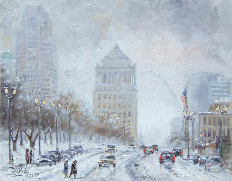 Market Street - Snow in Saint Louis Painting by Irek Szelag