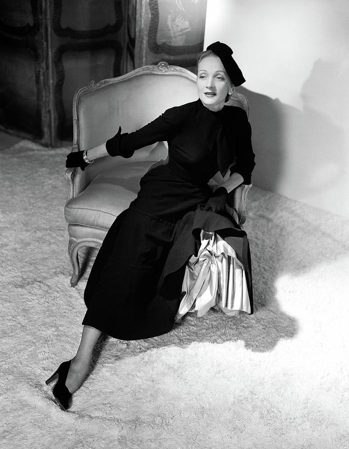 Marlene Dietrich In Dior Dress by Horst P. Horst