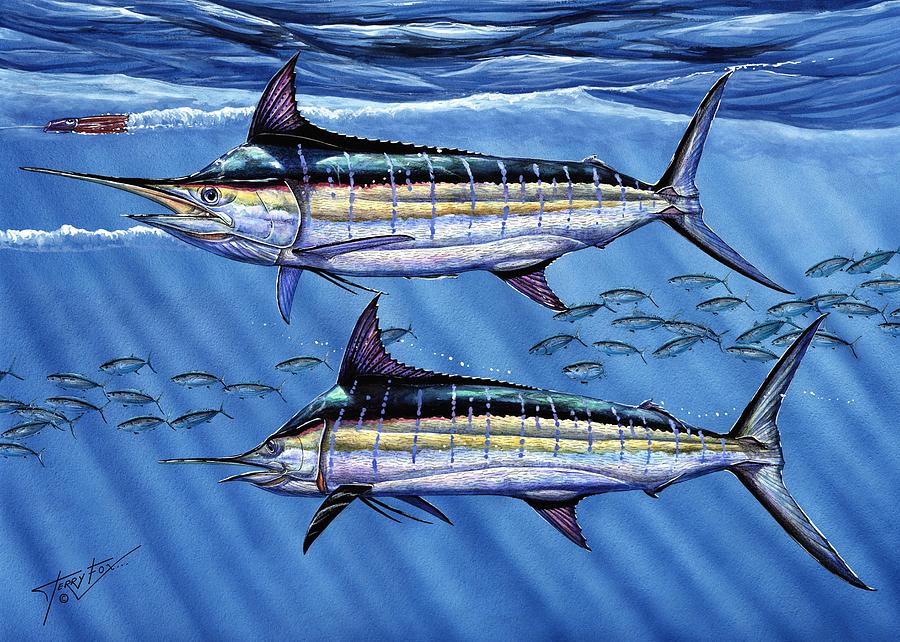 Blue Marlin Painting - Marlins Twins by Terry Fox