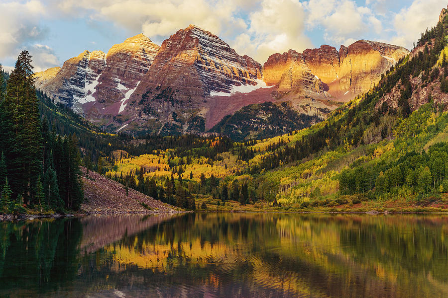 Maroon Bells and Lake at Sunrise, Colorado, USA Photograph by Xsandra