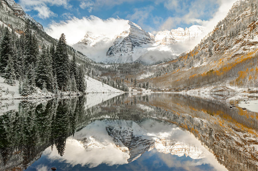 Fall Photograph - Maroon Bells Covered In Snow - Aspen Colorado by Gregory Ballos