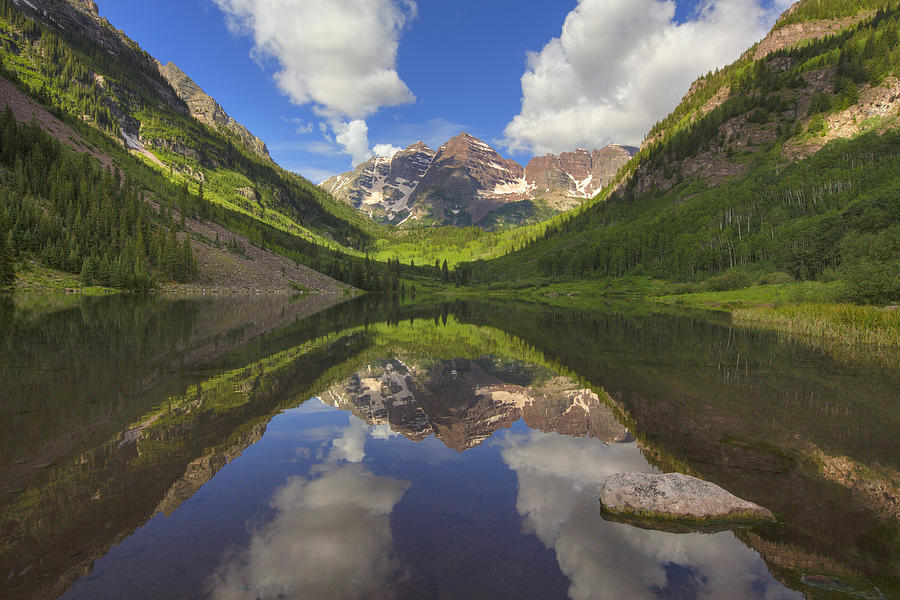 Maroon Bells Images - A Maroon Lake Reflection On A Summer Color Photograph