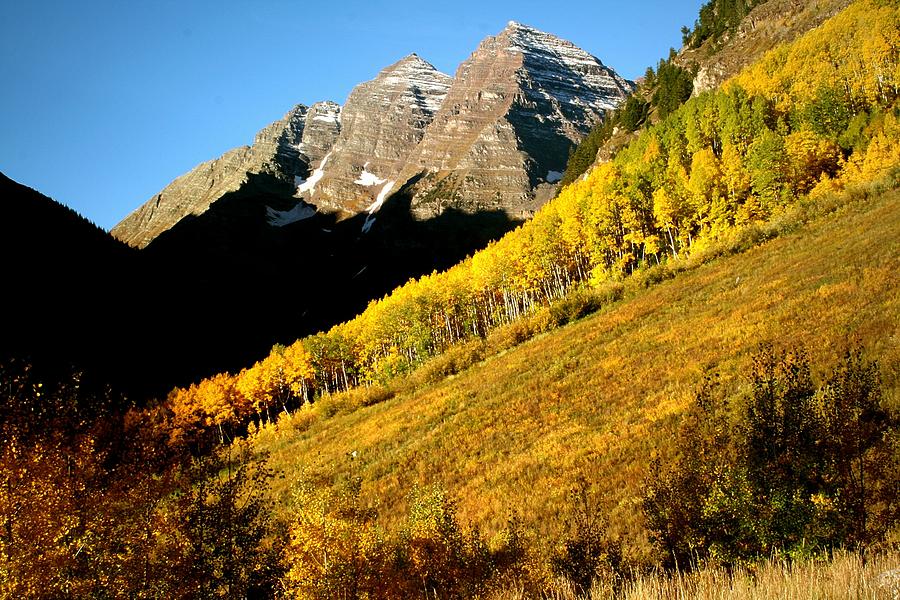 Fall Photograph - Maroon Bells in autumn by Jetson Nguyen