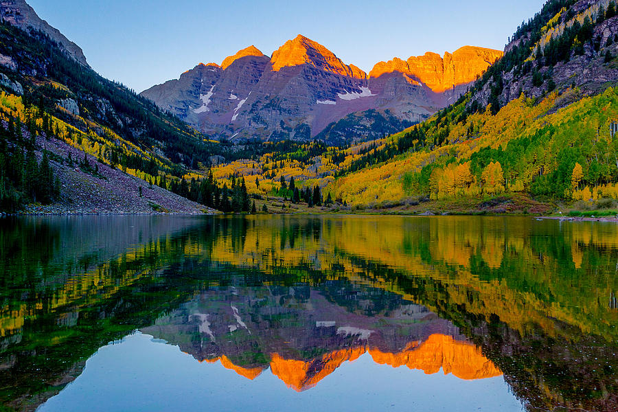 Maroon Bells Reflection At Fall Photograph by Tom Heywood