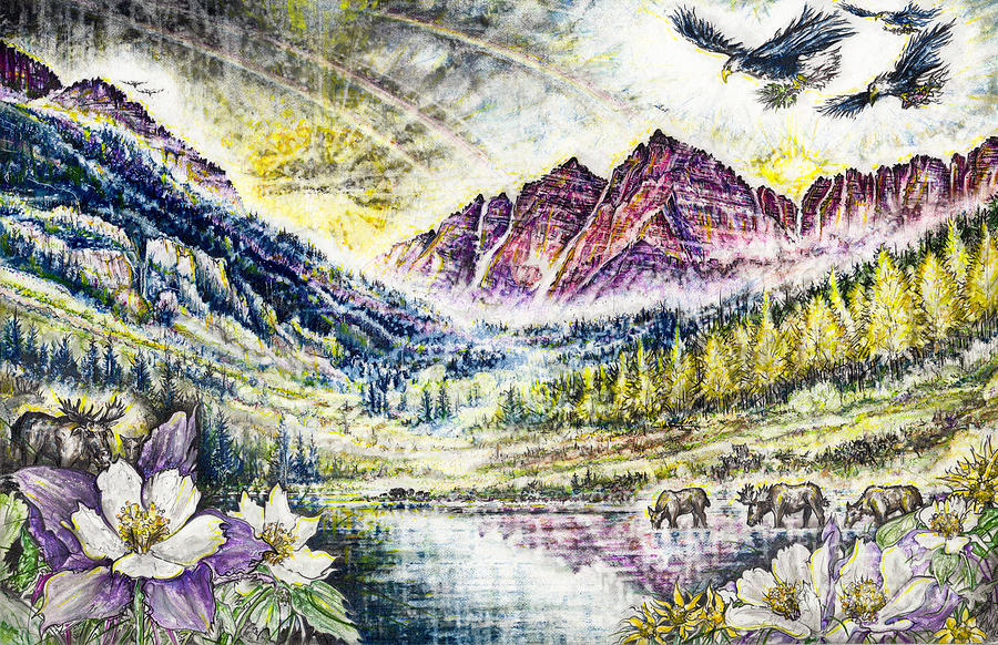 Maroon Bells  Drawing by Scott and Dixie Wiley