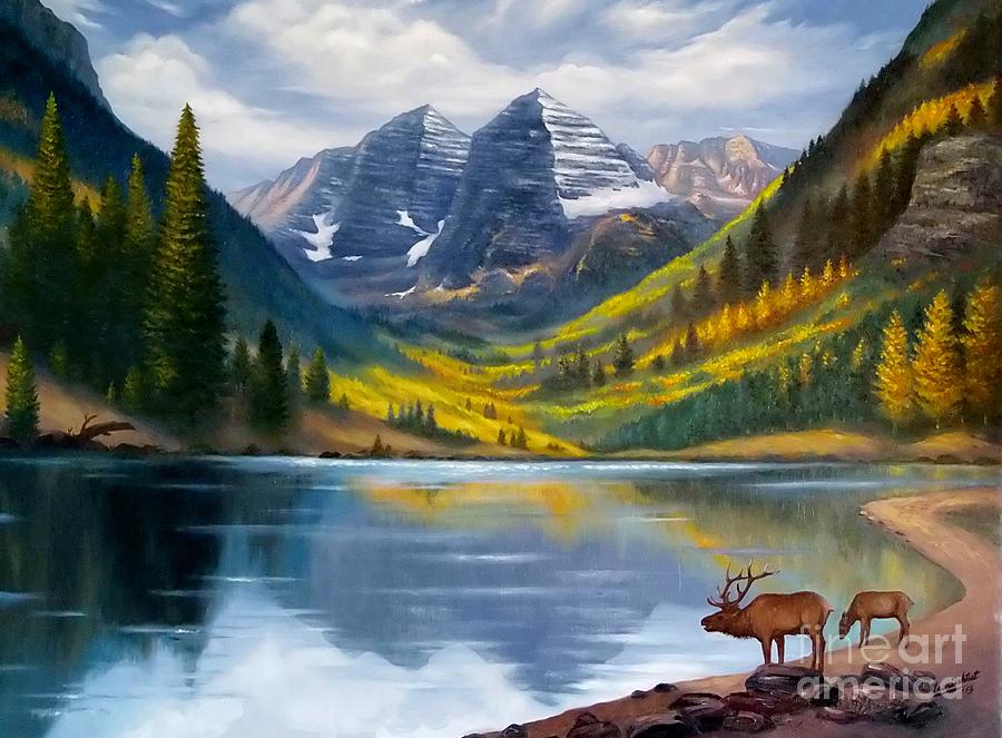 Maroon Bells Painting by Ye Htut - Fine Art America