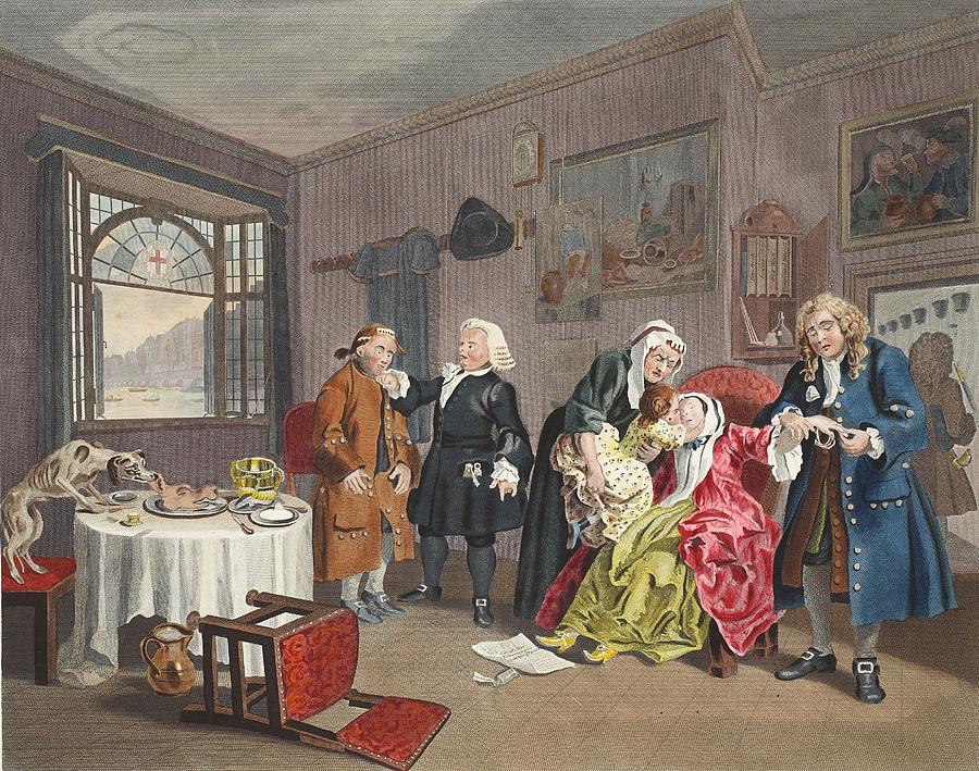 Dog Drawing - Marriage A La Mode, Plate Vi, The Ladys by William Hogarth