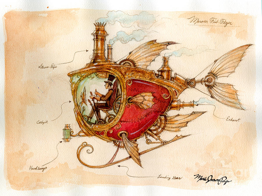 Fantasy Painting - Marron Fish Flyer by Mark Page