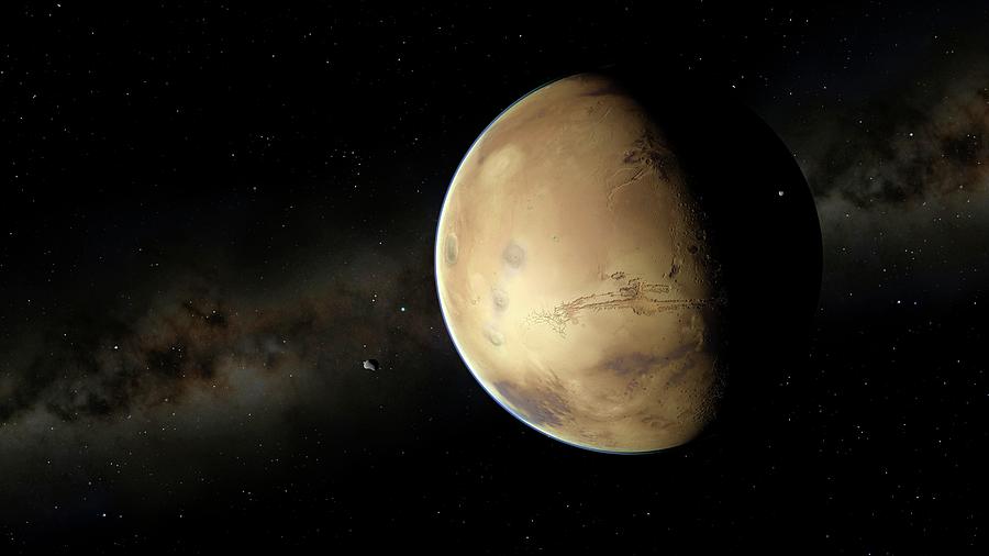 Mars And Its Two Moons Photograph by Mark Garlick/science Photo Library