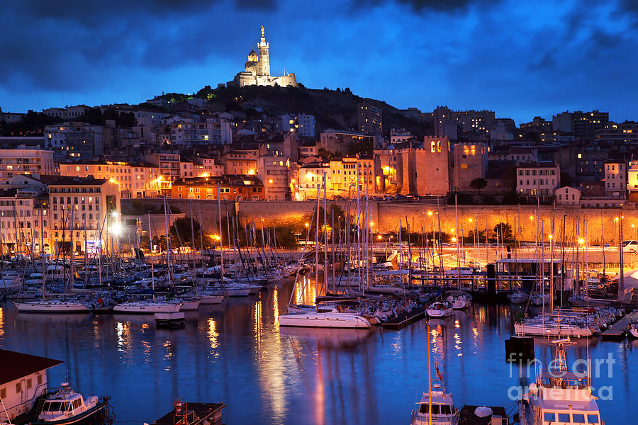 Summer Photograph - Marseille France panorama at night by Michal Bednarek