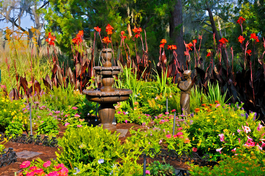 Marsh Garden Fountain and Statute Photograph by Ginger Wakem