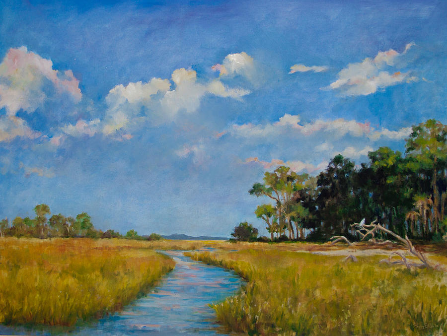 Egret Painting - Marsh Magic by Peggy Ellis